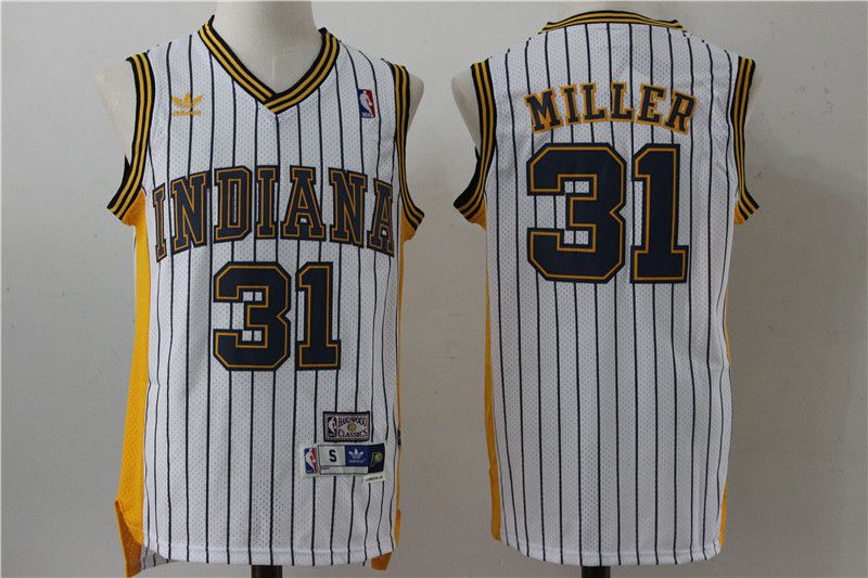 Men Indiana Pacers 31 Miller White Stripe Throwback Adidas NBA Jersey